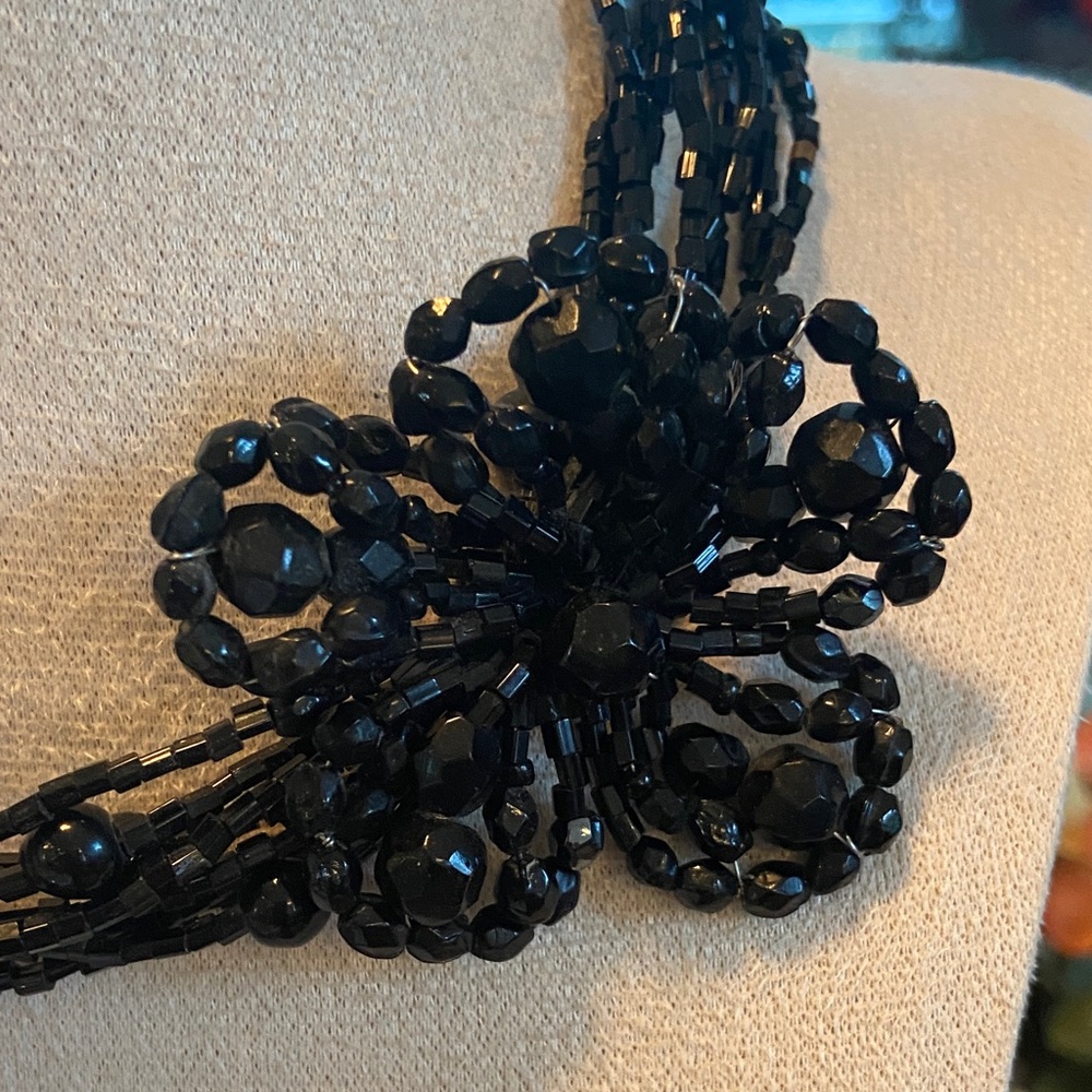 Source Unknown Black Beaded Necklace With Floral … - image 3